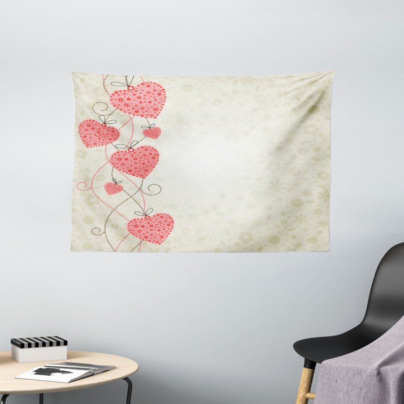 Abstract Motif Hearts Wide Tapestry