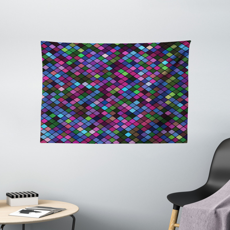 Mosaic Pixel Pattern Wide Tapestry