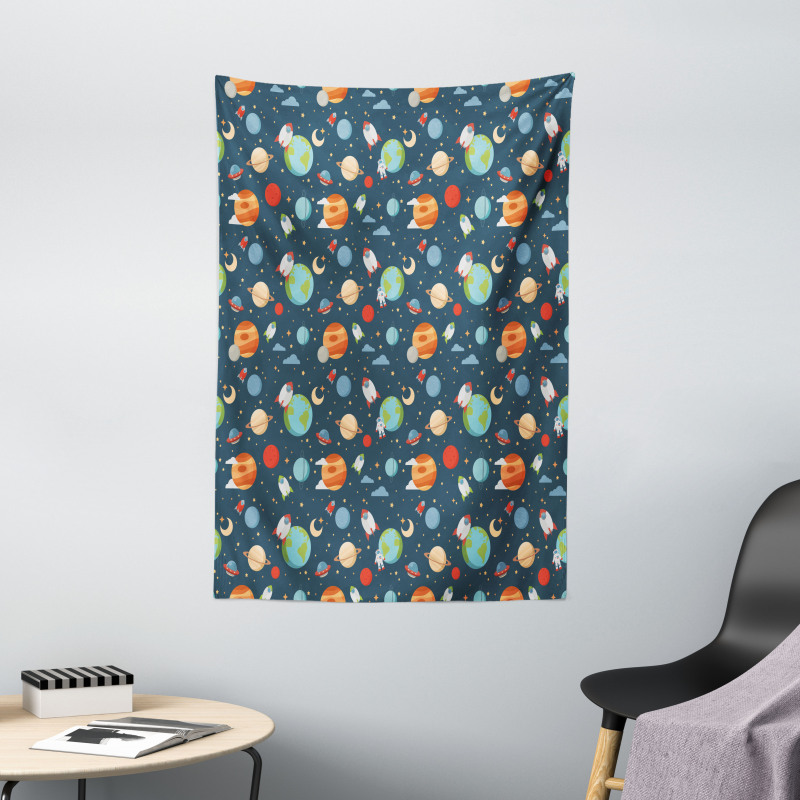 Cartoon Planets in Space Tapestry