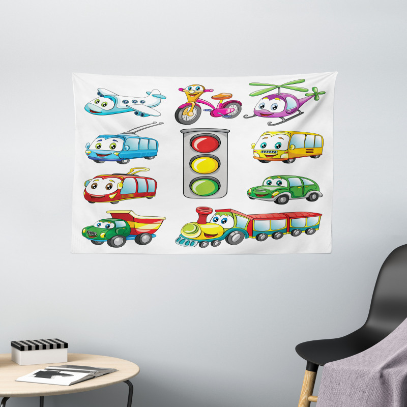 Cheerful Transportation Wide Tapestry