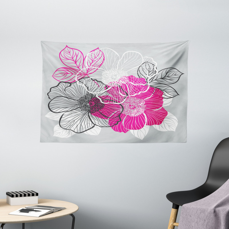 Abstract Bridal Peonies Wide Tapestry