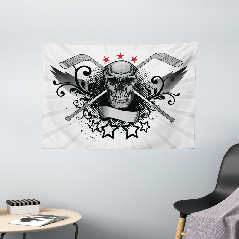 Skull with Sticks Stars Wide Tapestry
