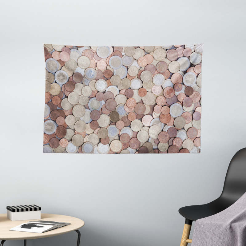 Euros and Cent Coins Wide Tapestry