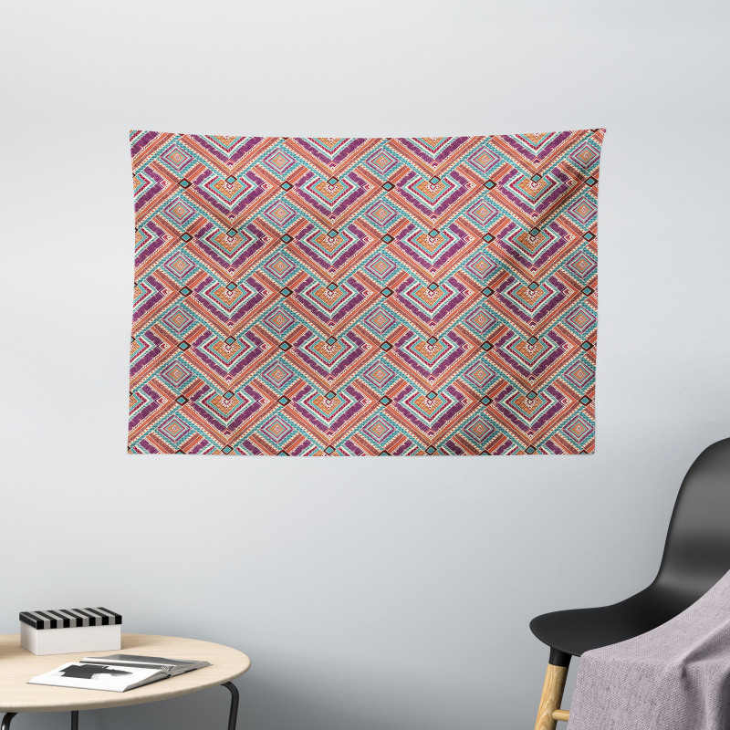 Colorful Rhombus Motif Wide Tapestry