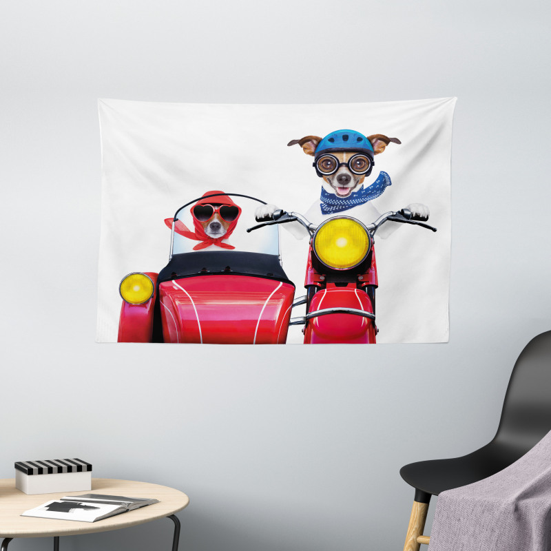 Funny Canine on Bike Wide Tapestry