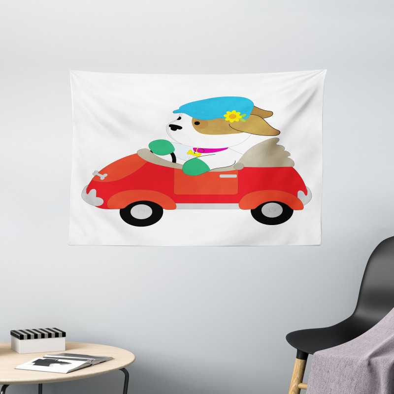 Puppy Driving Cap Wide Tapestry