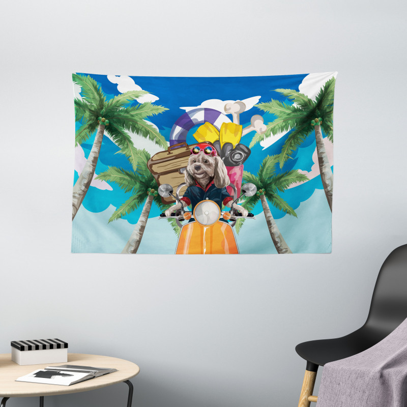 Puppy Tropic Island Wide Tapestry