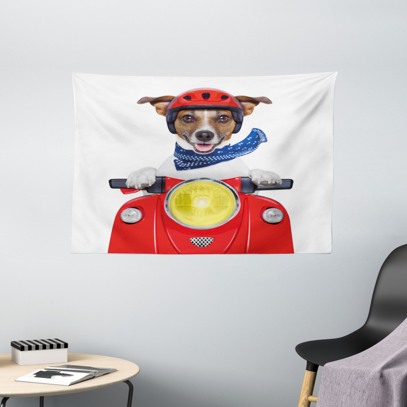 Puppy Pet Motorbike Wide Tapestry