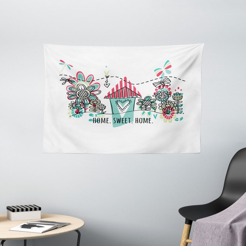 House Heart Shape Wide Tapestry