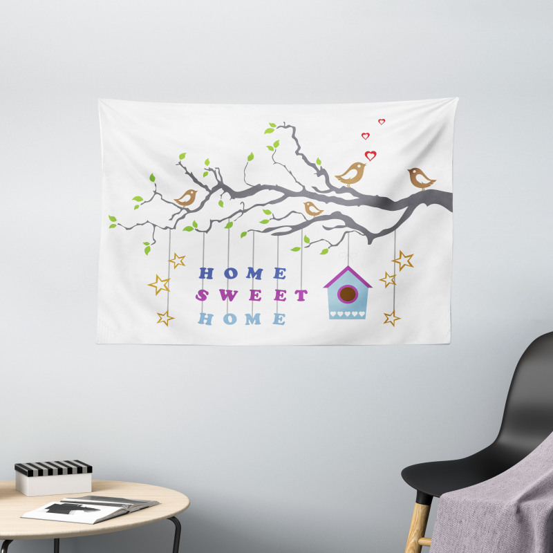 Bird Tree Stars Wide Tapestry