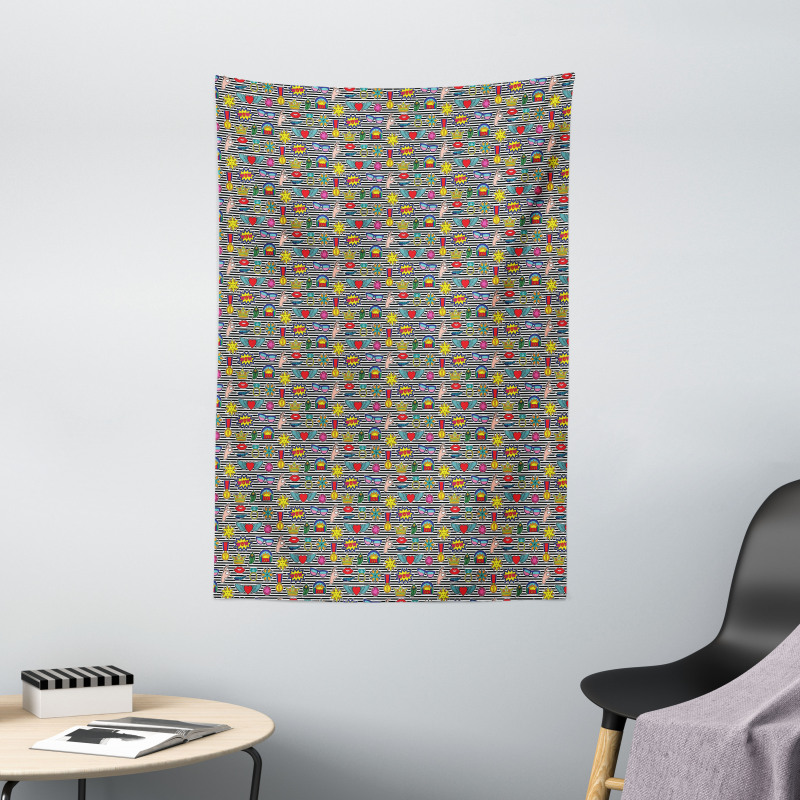 Quirky Cartoon Striped Tapestry