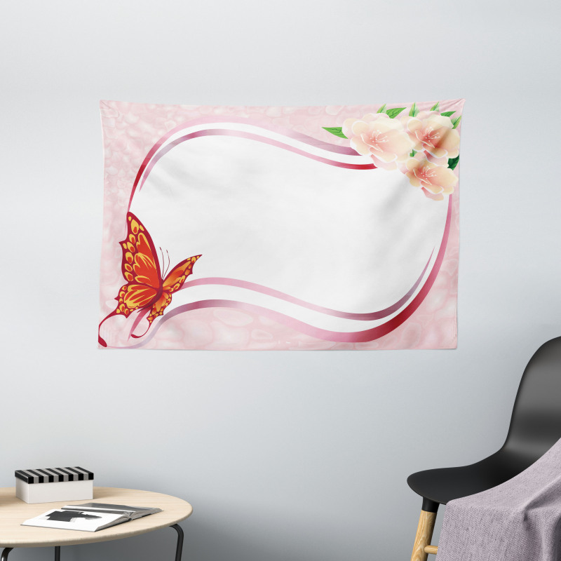 Abstract Floral Pink Wide Tapestry