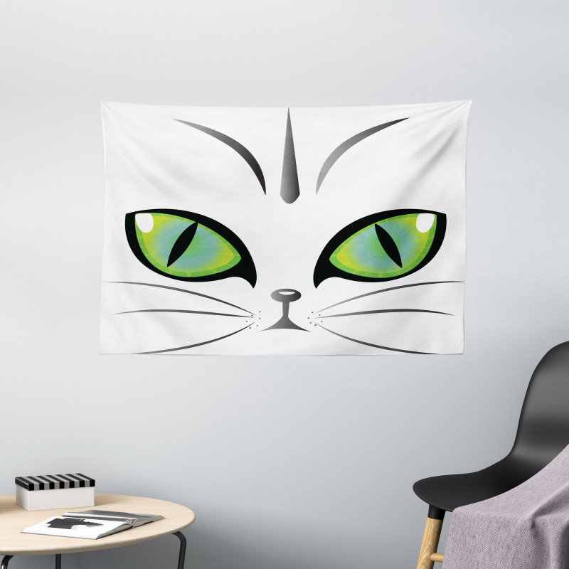 Siberian Cat Watchful Face Wide Tapestry