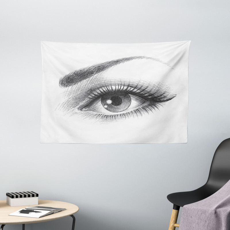 Pencil Drawing Style Art Wide Tapestry