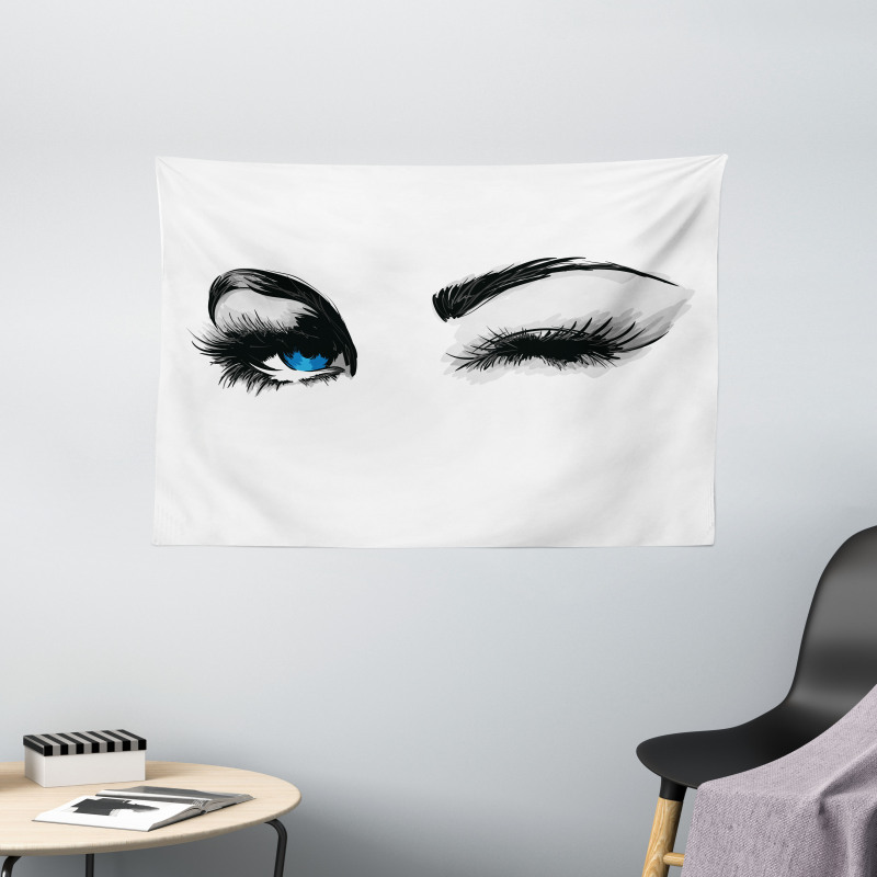 Flirty Young Woman Wink Wide Tapestry