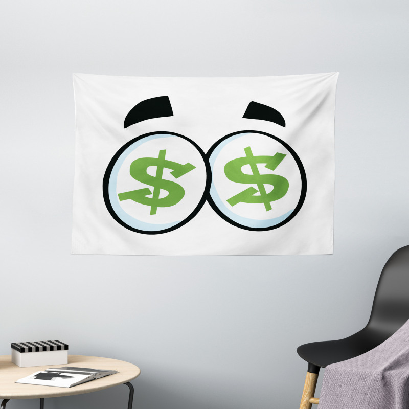 Green Dollar Signs Cartoon Wide Tapestry