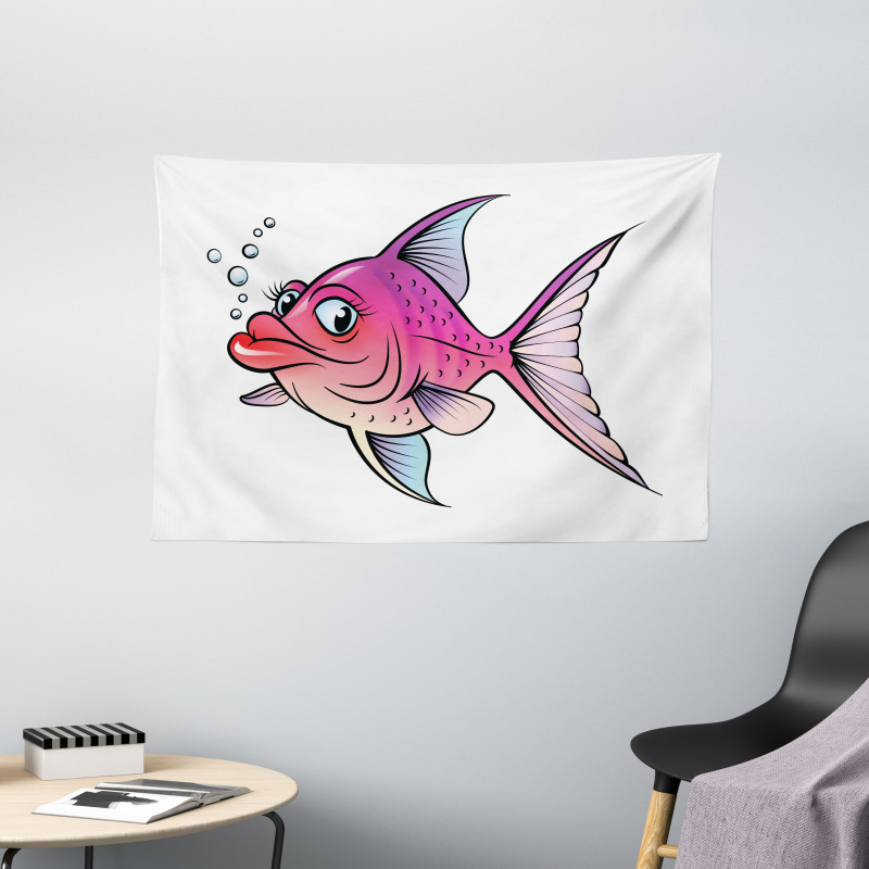 Cartoon Female Goldfish Wide Tapestry