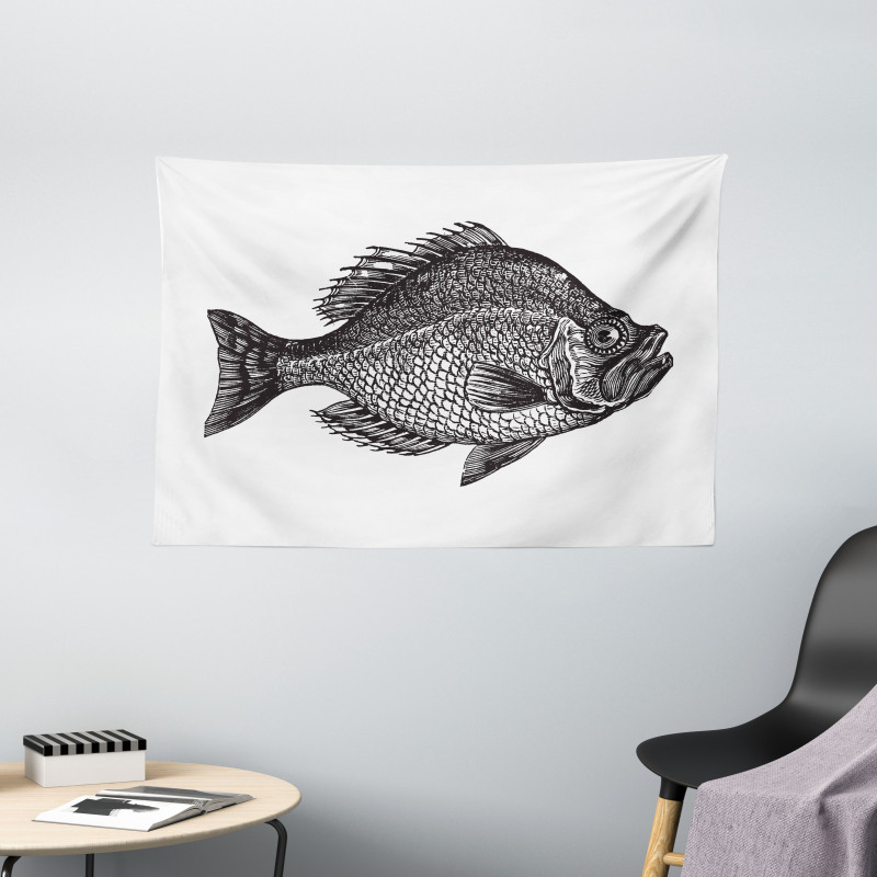 Rock Bass Black and White Wide Tapestry