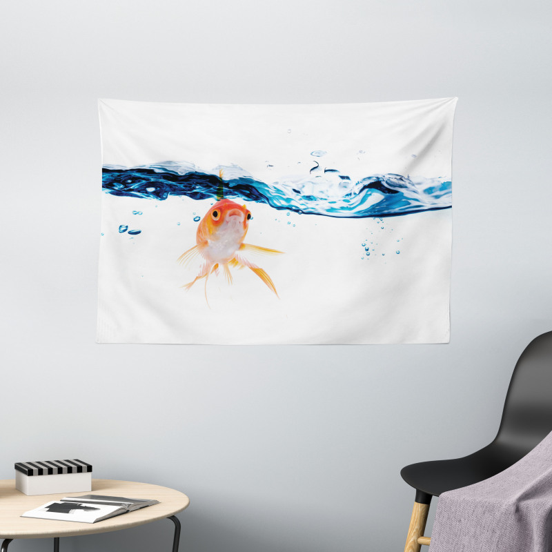 Goldfish Swimming in Water Wide Tapestry