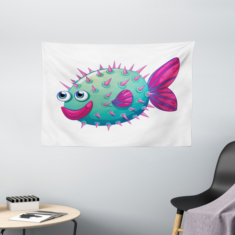 Vibrant Color Bubble Fish Wide Tapestry