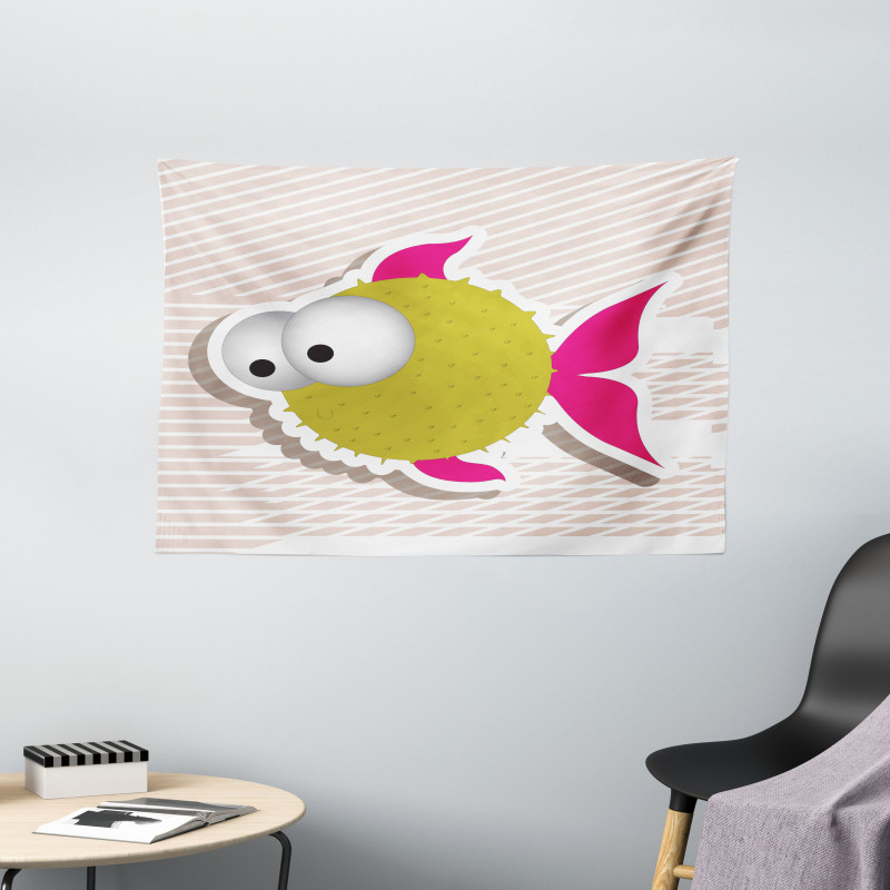 Comical Blowfish Huge Eyes Wide Tapestry