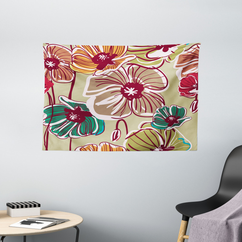 Colorful Poppies Wide Tapestry