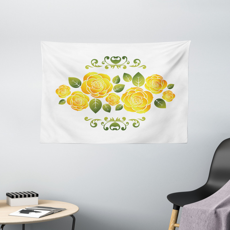 Roses with Swirl Frame Wide Tapestry