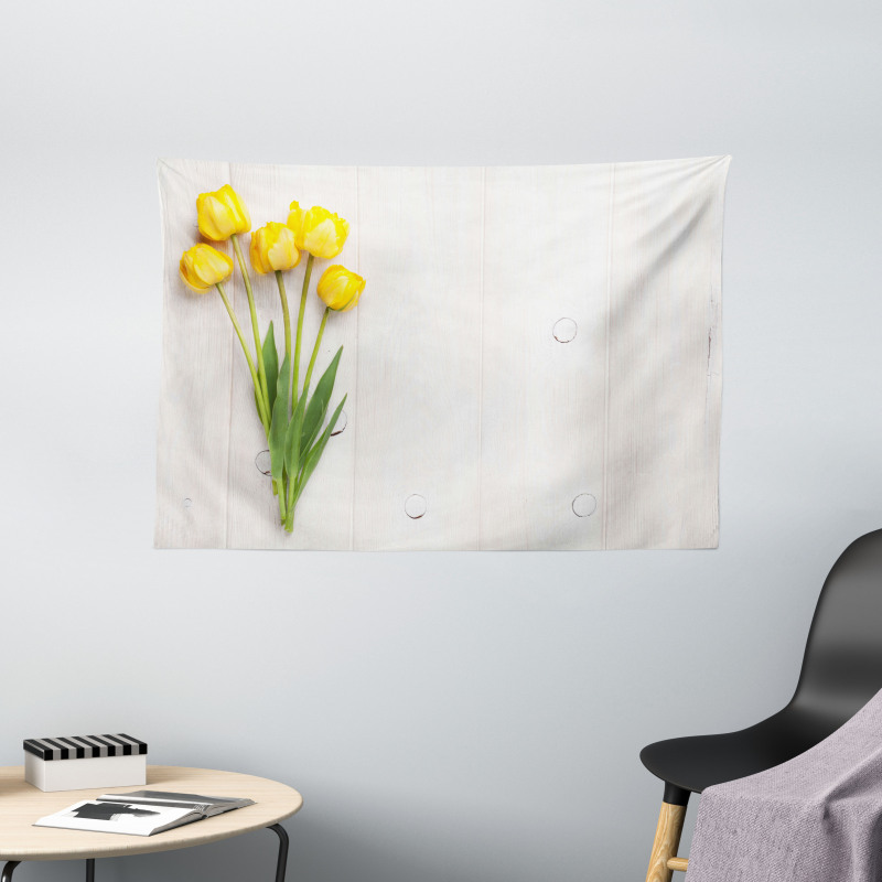 Tulips on Rustic Board Wide Tapestry