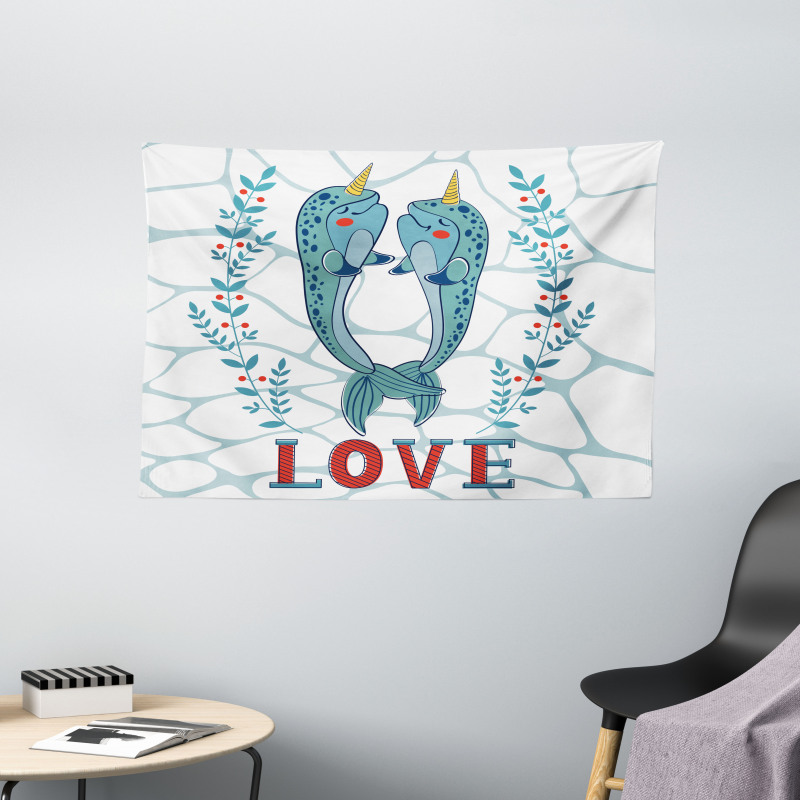 Whales in Love Design Wide Tapestry
