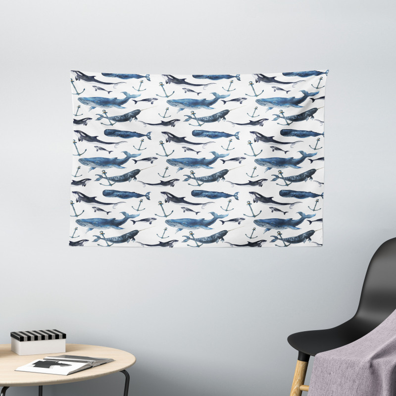 Orcas and Blue Whales Wide Tapestry