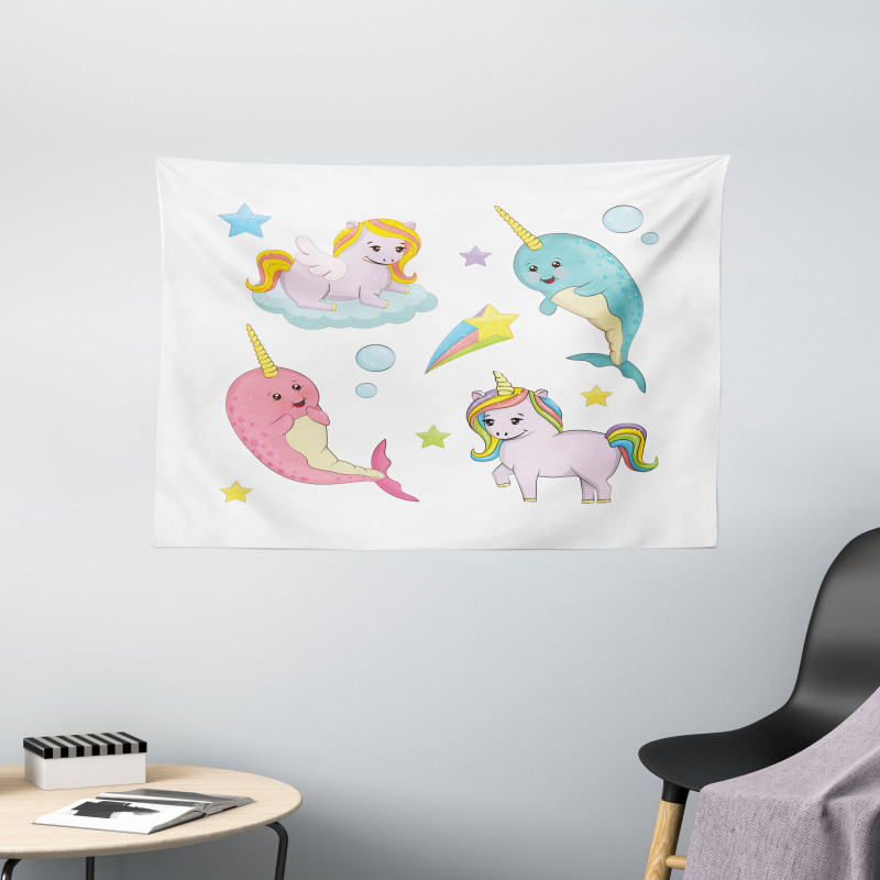 Colorful Rainbow Animal Wide Tapestry