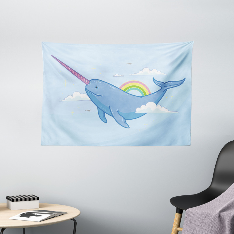 Flying Whale Wide Tapestry