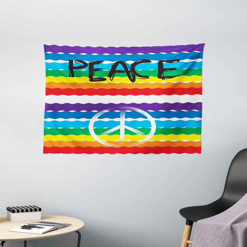 Stripes Peace Lettering Wide Tapestry