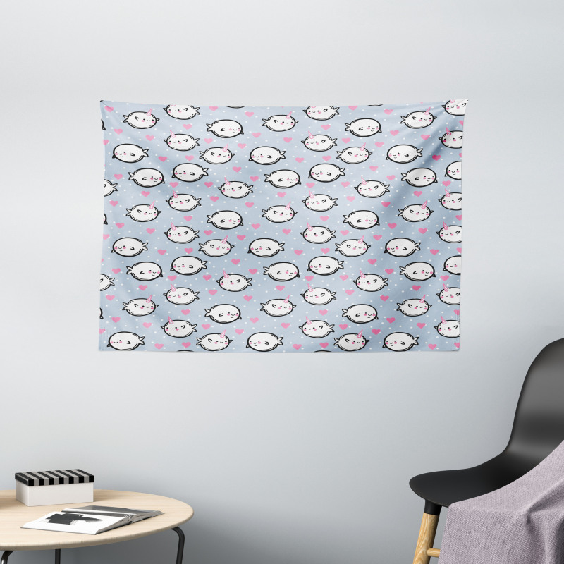 Cartoon Whales Wide Tapestry