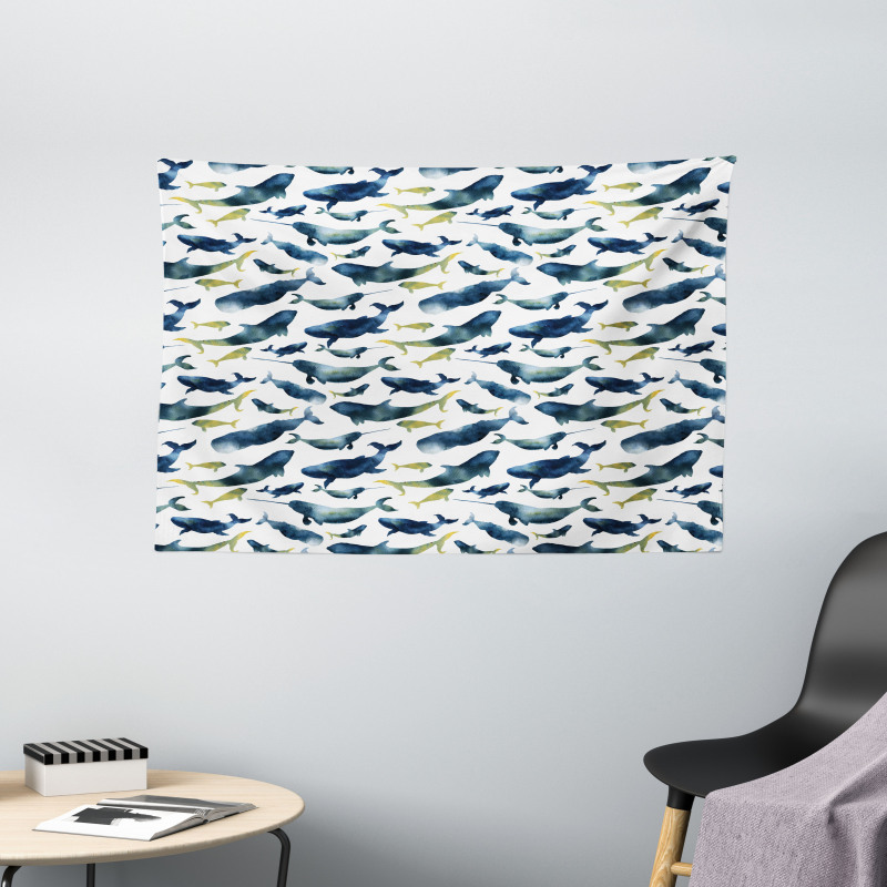 Watercolor Mammals Wide Tapestry