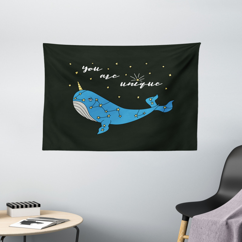 Cartoon Style Whale Wide Tapestry