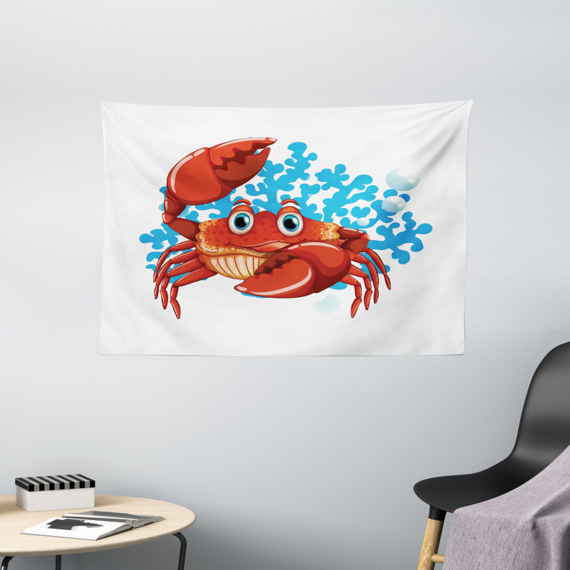 Cartoon Blue Coral Reef Wide Tapestry