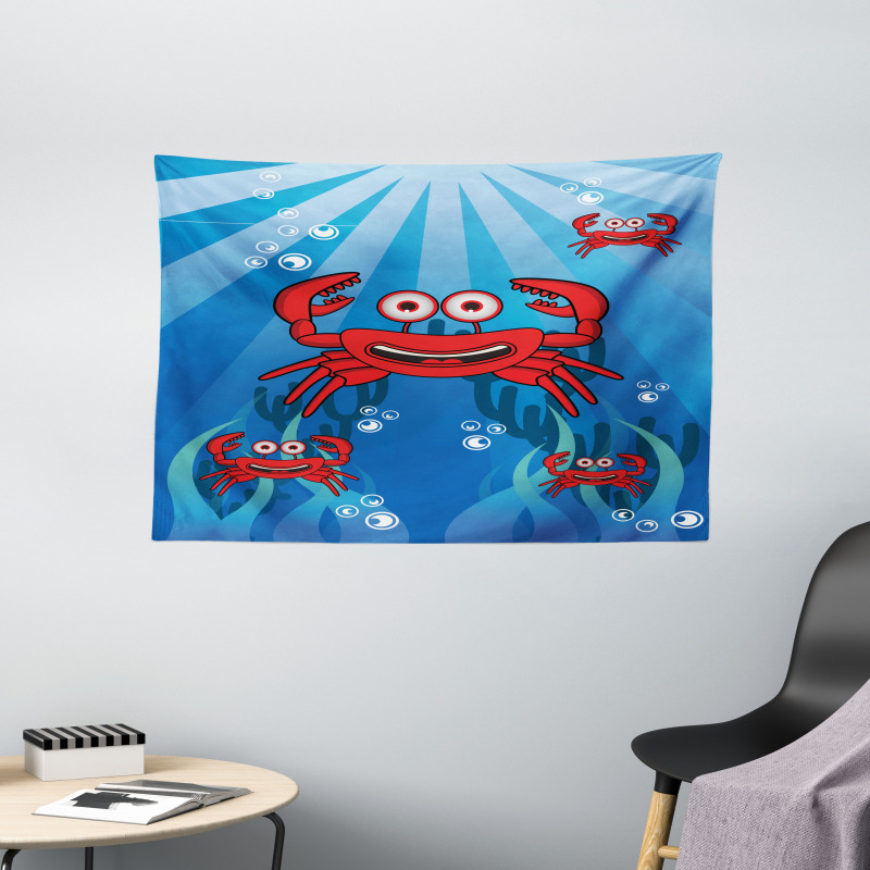 Funny Underwater Mascots Wide Tapestry