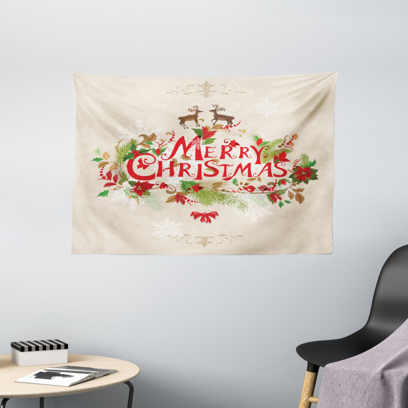 Floral Merry Xmas Wide Tapestry