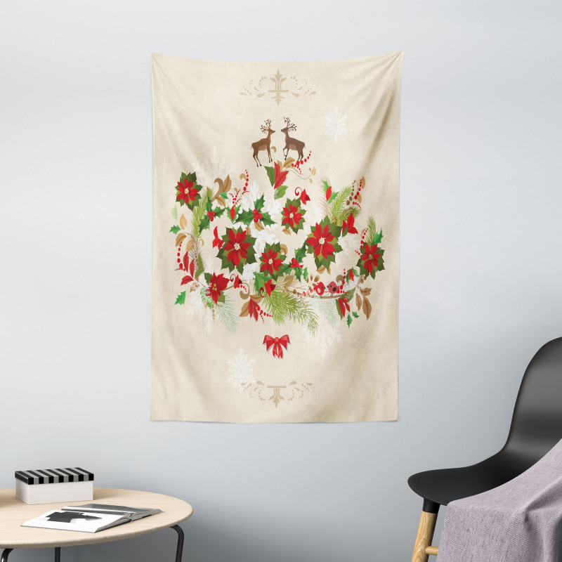 Flower Reindeer Motif Tapestry