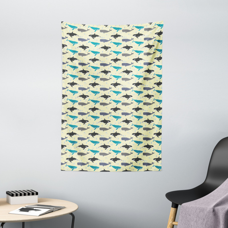 Swimming Mammals Yellow Tapestry