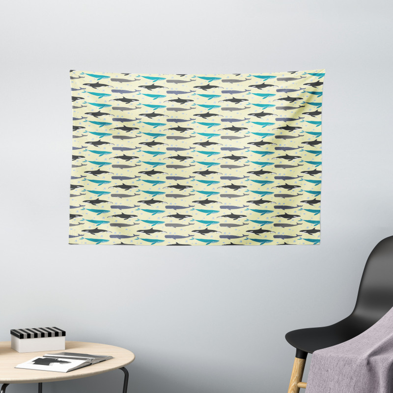 Swimming Mammals Yellow Wide Tapestry