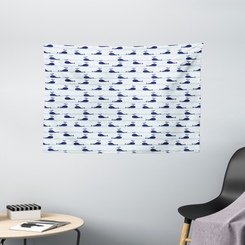 Blue Fish on Water Wide Tapestry