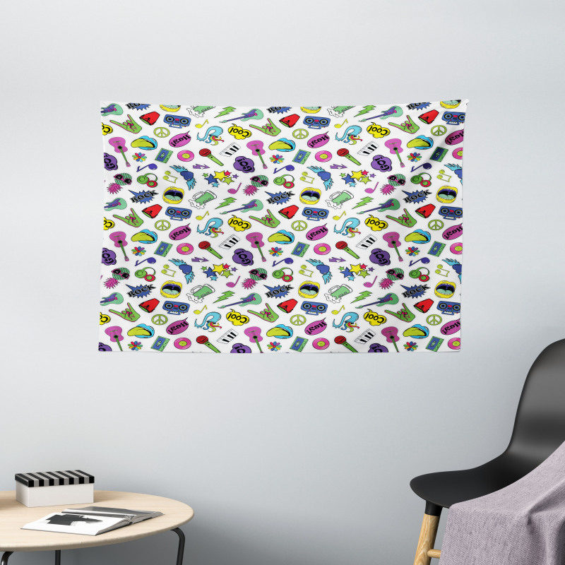 Colorful Music Themed Wide Tapestry