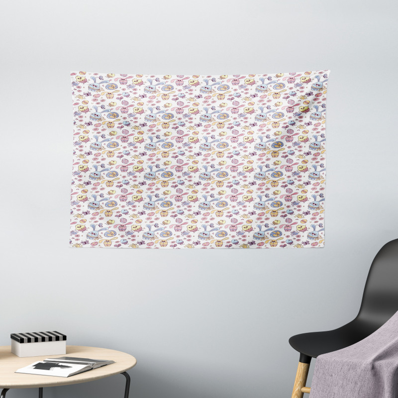 Kids Bunny and Chicken Wide Tapestry