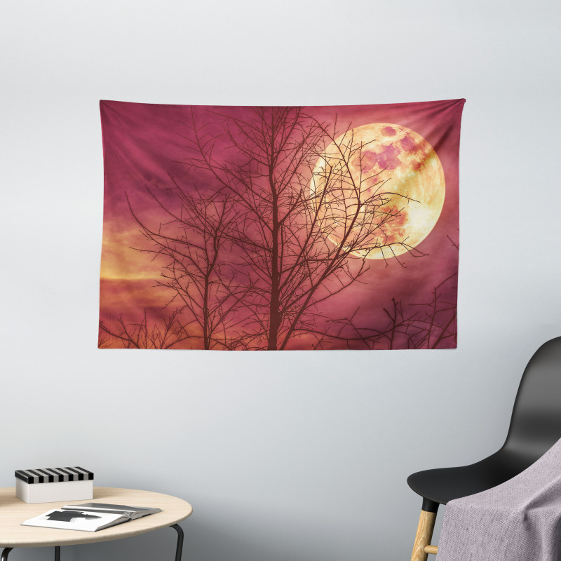 Moon Sky Dead Tree Wide Tapestry