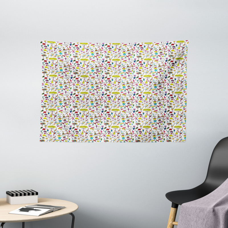 Cheery Colorful Cartoon Wide Tapestry