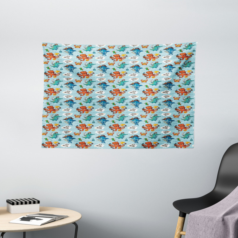 Cartoon Piracy Elements Wide Tapestry