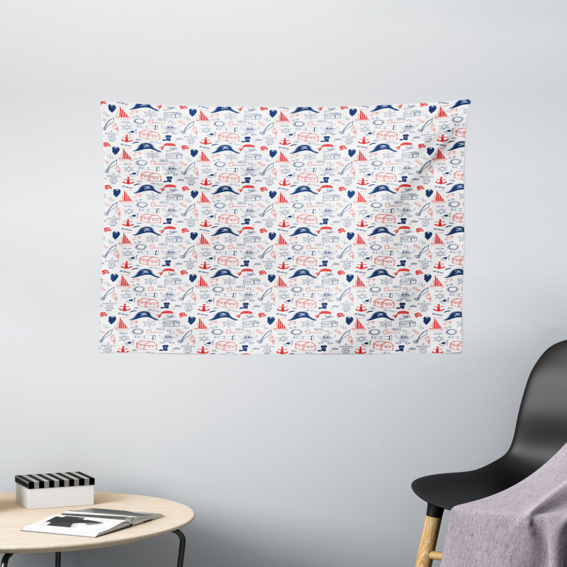 Hand Drawn Sailor Theme Wide Tapestry