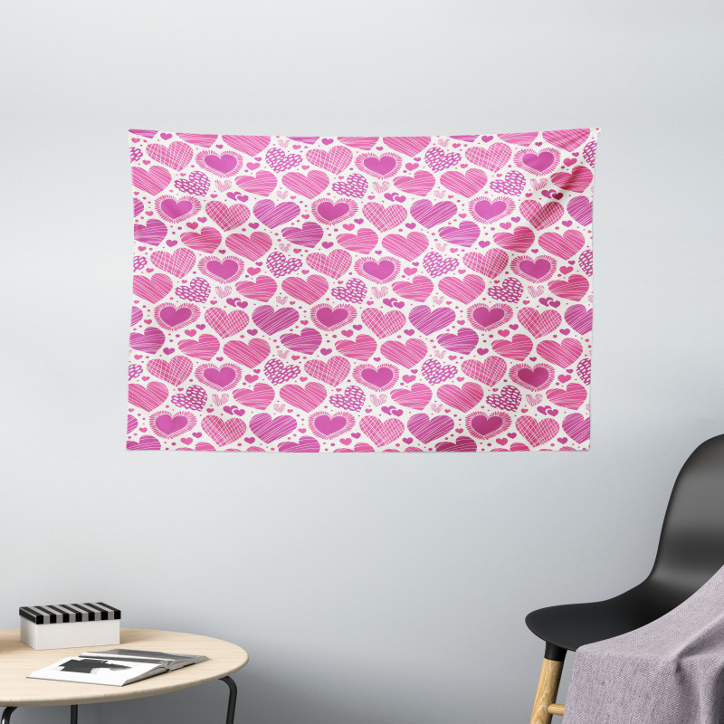 Pink Romantic Motifs Wide Tapestry